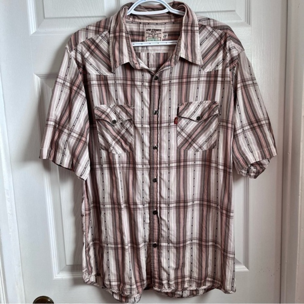 3/25$💥Levi’s Authentic JeansWear western shirt vintage button plaid brown XL Men